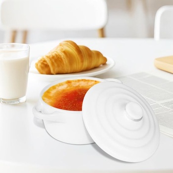 Zapékací misky s poklicí, 284 ml, bílé porcelánové zapékací misky, keramické misky na suflé