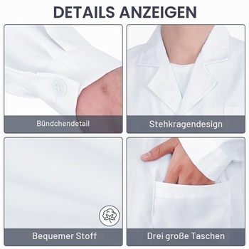 Biely laboratórny plášť, lekársky plášť pre ženy a mužov, biely laboratórny plášť, chemický plášť,