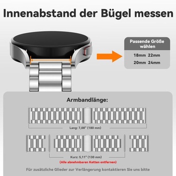 Nerezový kovový náramok Netolo kompatibilný s remienkom pre hodinky Suunto 7 24 mm strieborný