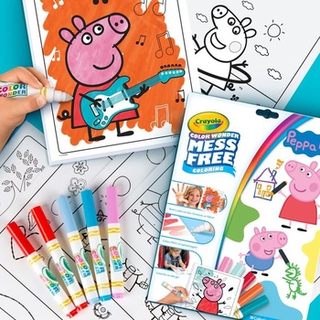 CRAYOLA Color Wonder - Omaľovánka s Prasiatkom Peppou bez neporiadku (obsahuje 18 omaľovánok a 5 fixiek
