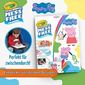 CRAYOLA Color Wonder - Omaľovánka s Prasiatkom Peppou bez neporiadku (obsahuje 18 omaľovánok a 5 fixiek