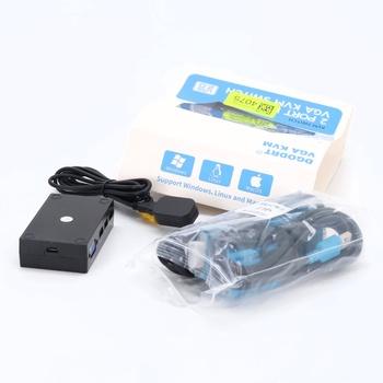 DGODRT 2portový KVM přepínač USB VGA s KVM kabely, KVM přepínač pro VGA monitor a USB klávesnici a