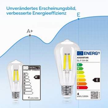 Aigostar E27 LED žiarovka s vláknom 4W (nahrádza 40W), studená biela 6500K, 470 lúmenov, ST64 LED