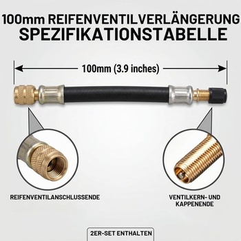 Dvojdielna sada predĺženia ventilov pre 100mm automobilové ventily, flexibilné predĺženie