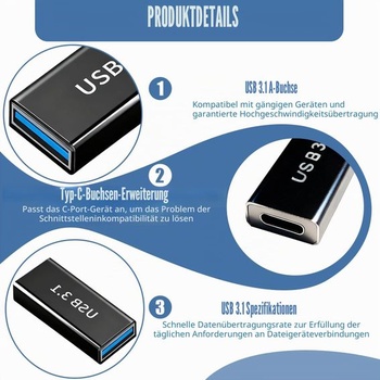 Adaptér USB-C na USB 3.1, prevodník USB-C samica na USB 3.1 A samica