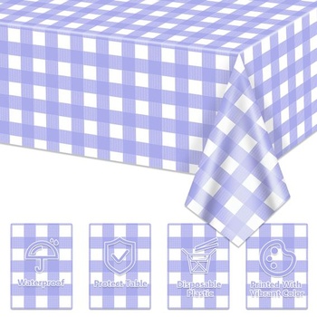 Obrusy gingham, fialovo-biely kockovaný, 220 x 130 cm, obrusy Vichy, obdĺžnikové, vodeodolné,