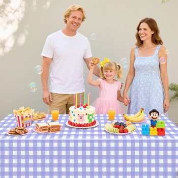 Obrusy gingham, fialovo-biely kockovaný, 220 x 130 cm, obrusy Vichy, obdĺžnikové, vodeodolné,
