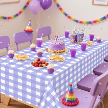 Obrusy gingham, fialovo-biely kockovaný, 220 x 130 cm, obrusy Vichy, obdĺžnikové, vodeodolné,