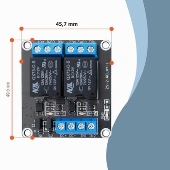 1 ks DC 12V reléový modul, 2kanálový relé s optočlenom, spúšťanie vysokej alebo nízkej úrovne,