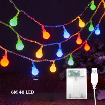 ENLACE Reťazové svetelné svetlá, 6M 40 LED viacfarebných guľových reťazových svetiel, Napájanie na