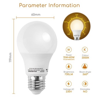 LED žiarovka so senzorom denného svetla, žiarovka E27 so senzorom svetla, 8W (ekvivalent 55W) sa