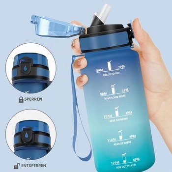 500ml nepriepustná fľaša na vodu, bez BPA, motivačná s časovačom, fľaša na vodu so slamkou, modrá a