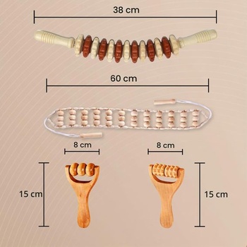 Súprava 4 drevených masážnych valčekov, drevený masážny valec na fascie pre lymfatickú drenáž,