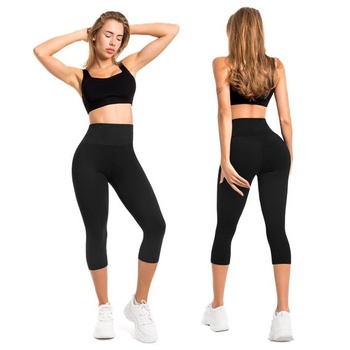 Dámske capri legíny Leafigure, vysoký pás, veľkosť S-M, čierna