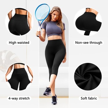Dámske capri legíny Leafigure, vysoký pás, veľkosť S-M, čierna