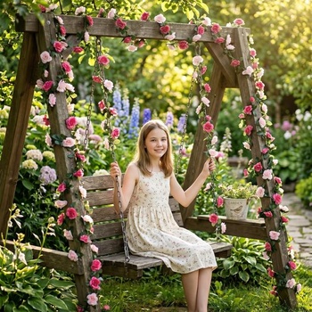 Girlanda z 3 umelých ruží, 2,3 m jarná ružová girlanda