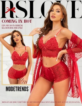 RSLOVE Sexy spodní prádlo pro ženy - krajkový župan s podprsenkou a kalhotkami XL červený