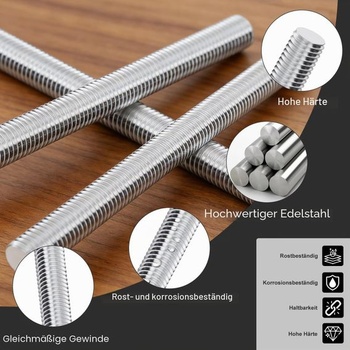 4 kusy závitovej tyče M12 x 150 mm z nerezovej ocele s plným závitom, závitové svorníky DIN 975,