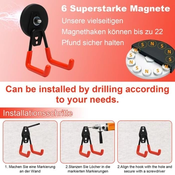 LOMUG Nástenné háky Magnetické háky do garáže Extra silné, magnetické háky s dvojitými hákmi, silné
