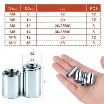 12 kusů Dlouhé kulaté matice M10x35x12mm Závitová pouzdra Pozinkovaná ocel Spojovací matice