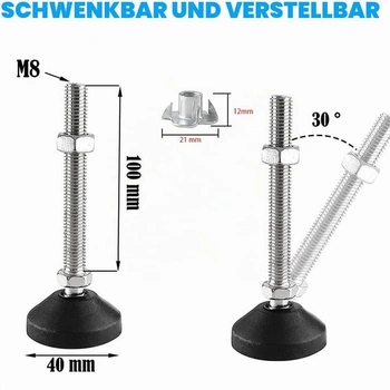 Skrutka na nastavenie nivelačnej nohy Uni-Fine M8 x 100 mm Ø40 mm, podstavec na nábytok, nosnosť 450