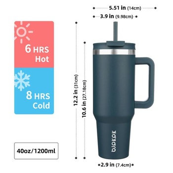 BJPKPK 1200ml izolovaný hrnek z nerezové oceli s uchem, víčkem a brčkem, tmavě modrý 1,2 l