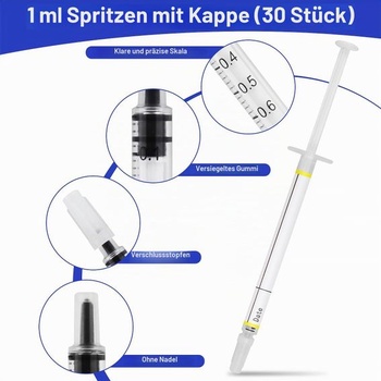 30 striekačiek na mledzivo s uzávermi, 1 ml Sada na odber mledziva, plastová, 30 kusov, 1 ml