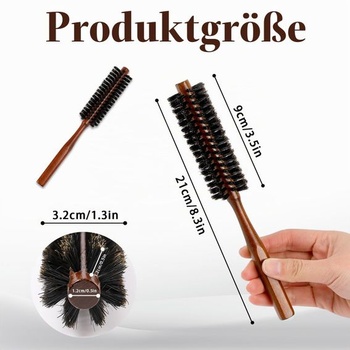 Kulatý kartáč TIESOME se štětinami z divočáka, 3,2 cm malý kulatý kartáč, červený