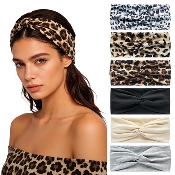 6dielna sada dámskych čeleniek, široké elastické mäkké čelenky, čelenky s leopardím boho potlačou,