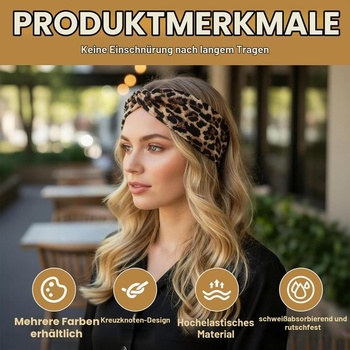 6dílná sada dámských čelenek, široké elastické měkké čelenky, čelenky s leopardím boho potiskem,