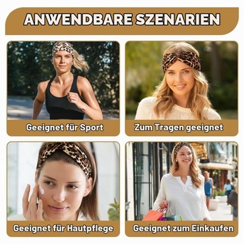 6dielna sada dámskych čeleniek, široké elastické mäkké čelenky, čelenky s leopardím boho potlačou,