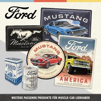 Nostalgický retro hrnek na kávu, 330 ml, Ford Mustang – 1969 Mach 1 modrý – tip na dárek pro