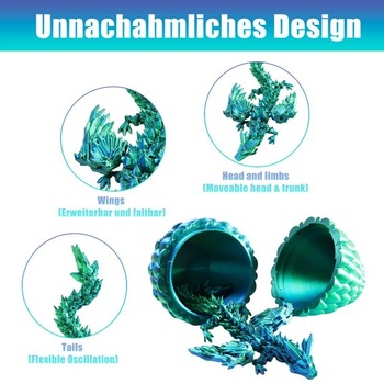 Joycabin 3D tlačené dračie vajce s drakom, hračka fidget, modrozelená