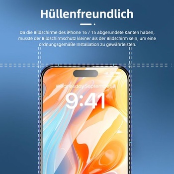 Ochranná fólia na displej NEW'C pre iPhone 16, iPhone 15, tvrdené sklo s inštalačnou pomôckou,