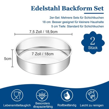 Homikit Pekacia forma, nerezová oceľ 18cm guľatá forma na tortu, sada 2 kusov