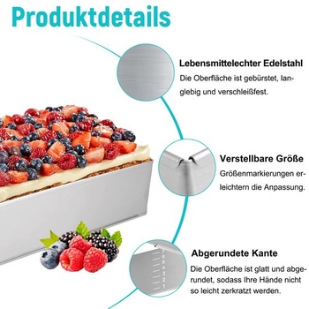 Obdélníkový nastavitelný pečící rám (výška 8 cm, šířka 18–32 cm x délka 25–48 cm)