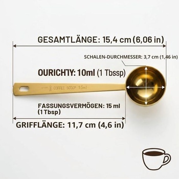 Zlatá odměrka na mletou kávu Modurio 15 ml