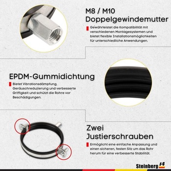 Rúrková objímka pre špirálové potrubie 100 mm vrátane tlmiacej gumy EPDM - tesnenie, držiak pre