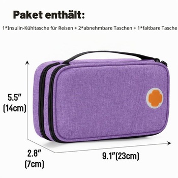 CURMIO Dvojvrstvová cestovná chladiaca taška na inzulín pre diabetikov, fialová