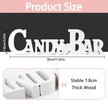Dekorácia na ceduľu s cukríkmi, drevený nápis na candy bar, biely