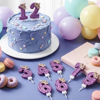 3D narodeninové sviečky číslo 8, fialové sviečky s korunou na torty, štýl koruny B 8