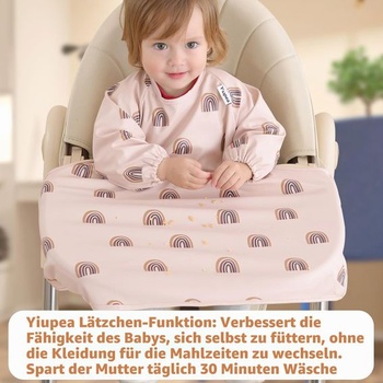 Detský podbradník s dlhým rukávom, pripevňuje sa na jedálenskú stoličku, pre 6 až 24 mesiacov, vodotesný,