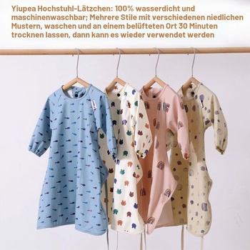 Detský podbradník s dlhým rukávom, pripevňuje sa na jedálenskú stoličku, pre 6 až 24 mesiacov, vodotesný,