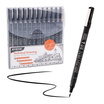 Fixky EYEYE, čierna mikrofixka, tenký liner, 12 kusov, 0,15–3,0 mm