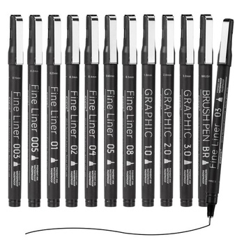 Fixky EYEYE, čierna mikrofixka, tenký liner, 12 kusov, 0,15–3,0 mm