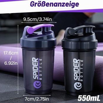 Proteinový šejkr 550 ml, nepropustný šejkr 2 ks, černý/fialový