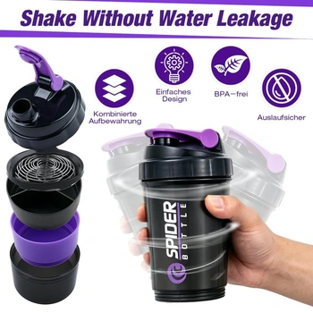 Proteinový šejkr 550 ml, nepropustný šejkr 2 ks, černý/fialový