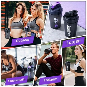 Proteinový šejkr 550 ml, nepropustný šejkr 2 ks, černý/fialový