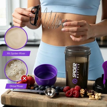 Proteínový šejker 550 ml, nepriepustný šejker 2 ks, čierny/fialový