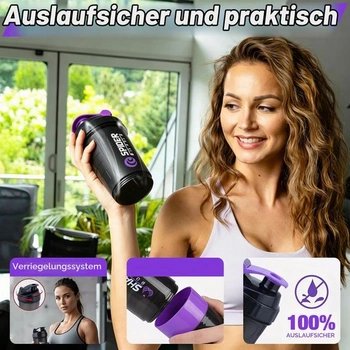 Proteinový šejkr 550 ml, nepropustný šejkr 2 ks, černý/fialový